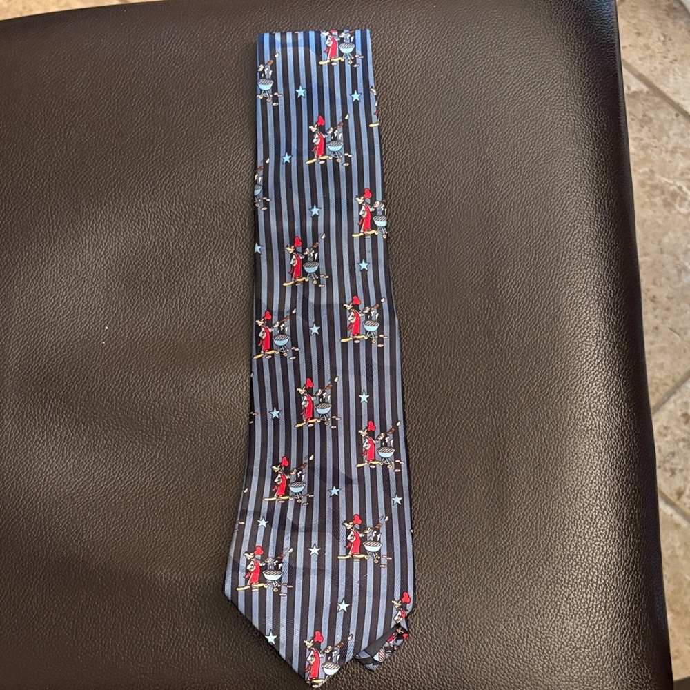 Mickey Unlimited with Goofy Blue Striped Tie with Red Accents